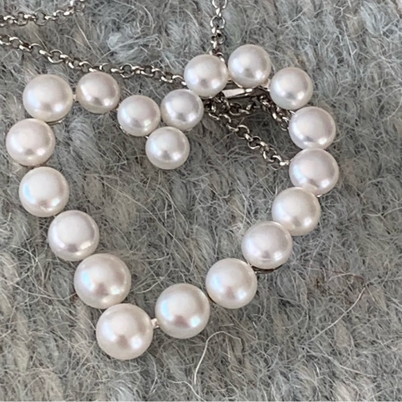 Sterling Silver Chain Necklace Heart Pearl Pendant Necklace 20” - Picture 1 of 4